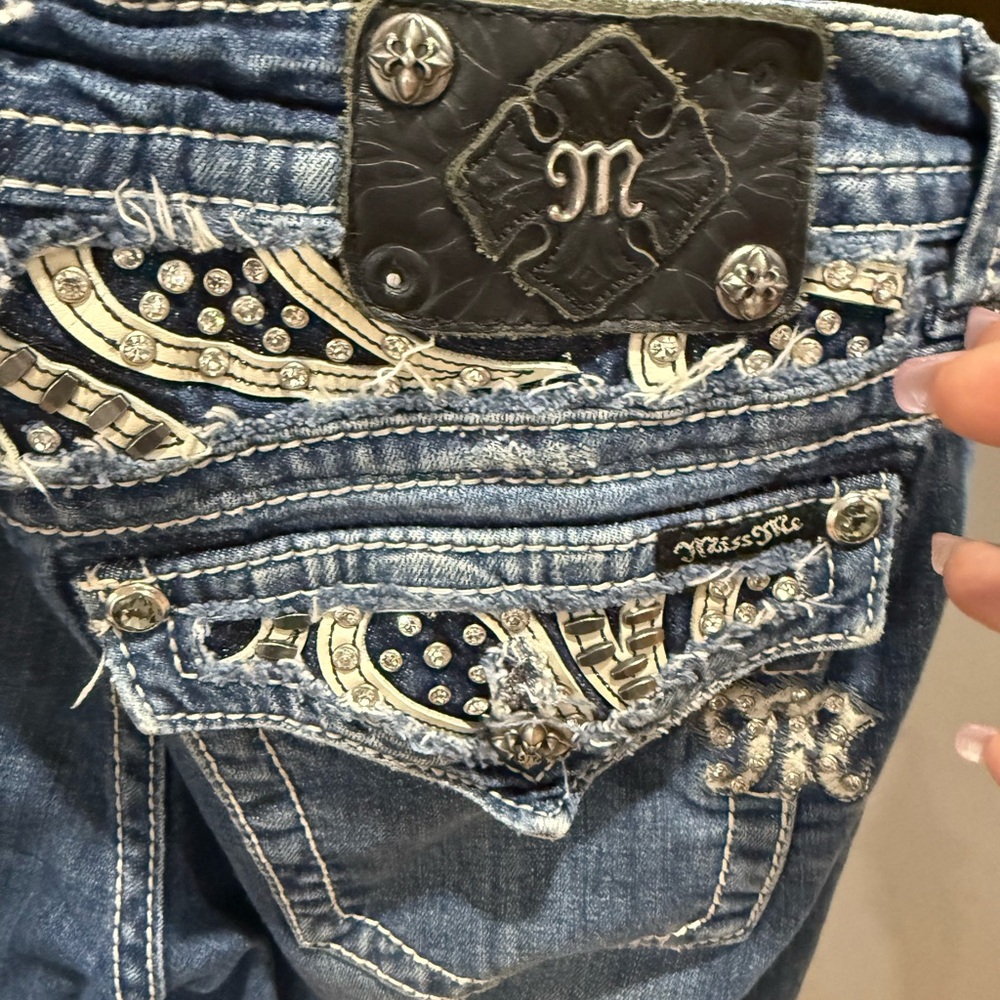 Miss Me Embellished Blue Jeans with Silver Accents